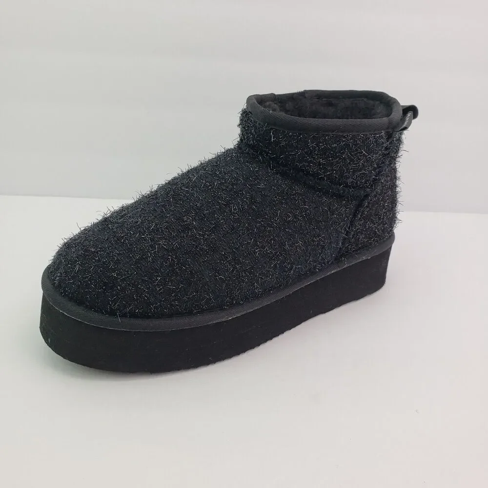 BearPaw Shalini Youth Girls Size 13 Black Sparkle Wool Blend Winter Low Boots